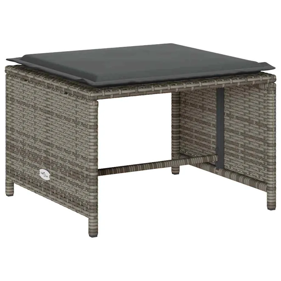 Salon de jardin 5 pcs avec coussins empilable gris polyrotin - 7