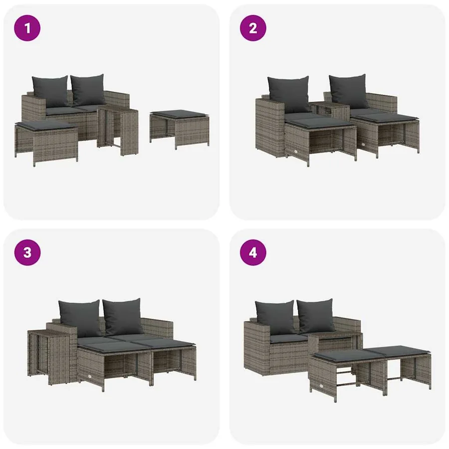 Salon de jardin 5 pcs avec coussins empilable gris polyrotin - 9