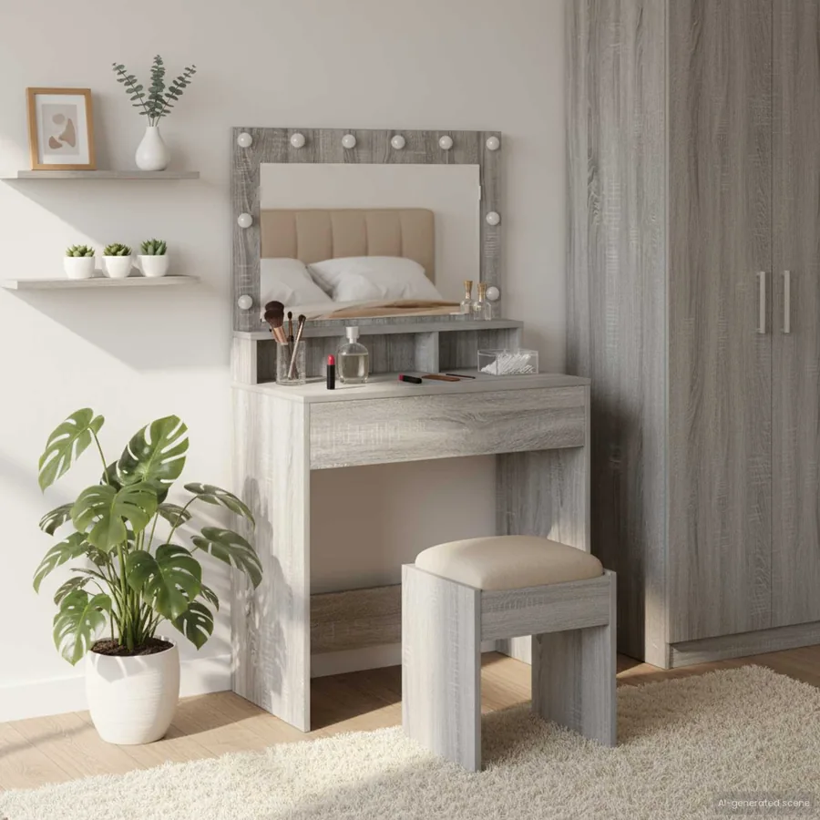 Table de Toilette avec étagère Gris Sonoma 78,5 x 41 x 135 cm