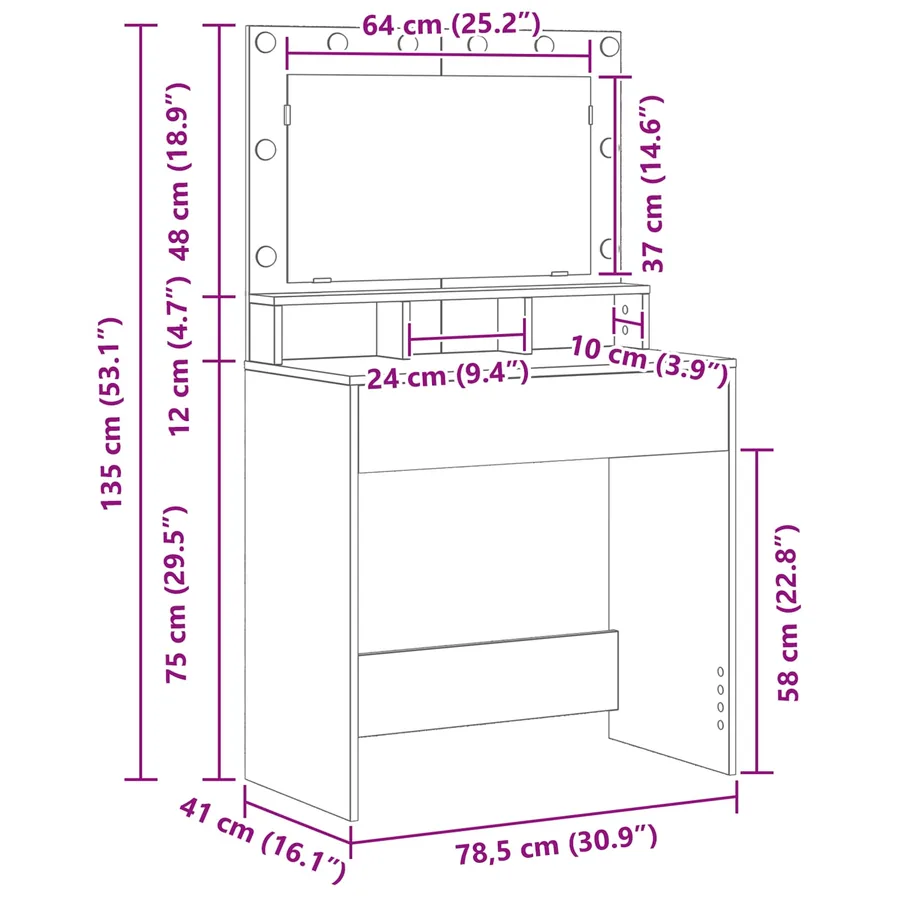 Table de Toilette avec étagère Gris Sonoma 78,5 x 41 x 135 cm - 11
