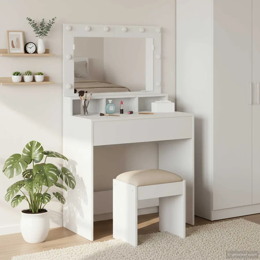 Table de Toilette Blanc 78,5 x 41 x 135 cm Bois d'ingénierie