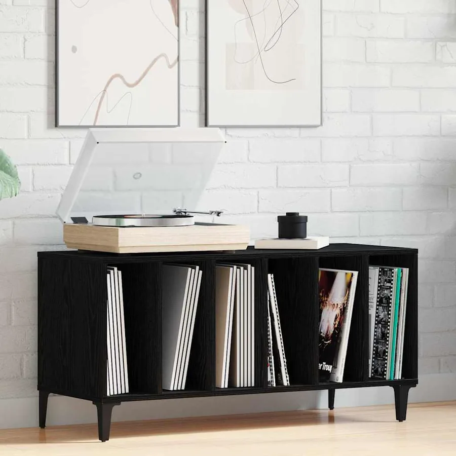 Meuble à vinyles Chêne noir 100 x 38 x 48 cm Bois d'ingénierie