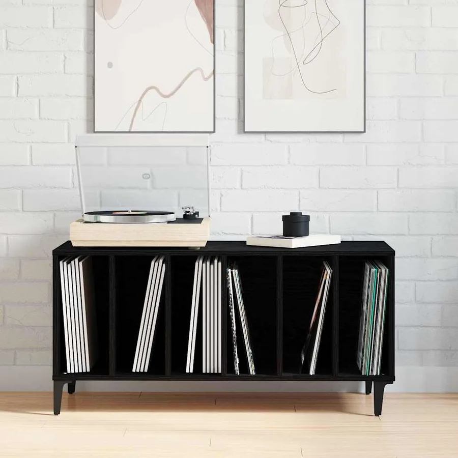 Meuble à vinyles Chêne noir 100 x 38 x 48 cm Bois d'ingénierie - 4