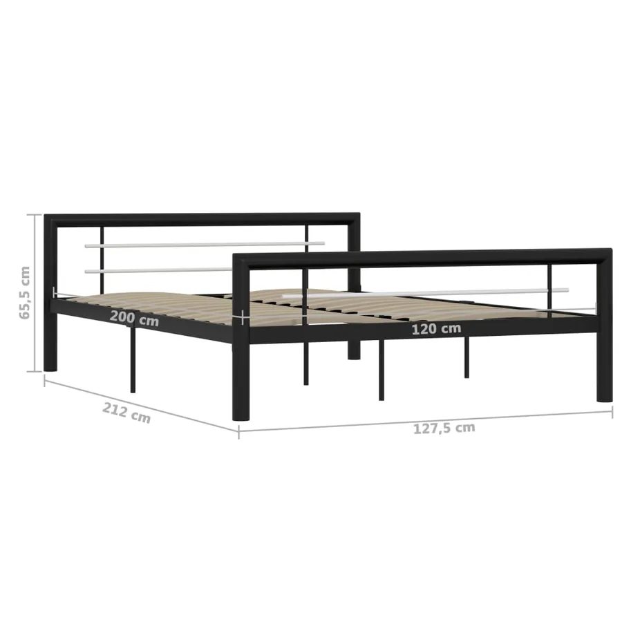 Cadre de lit sans matelas noir et blanc métal 120x200 cm - 6