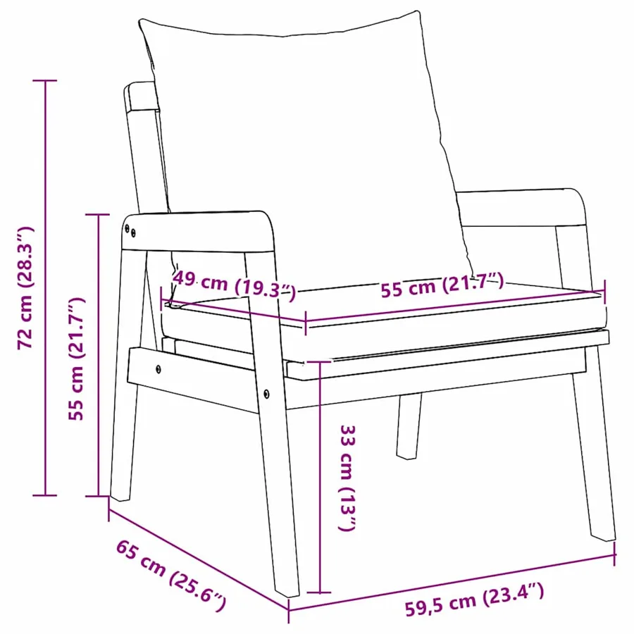 Chaise de jardin 2 Pièce Huile Naturelle 65 x 59,5 x 72 cm - 10