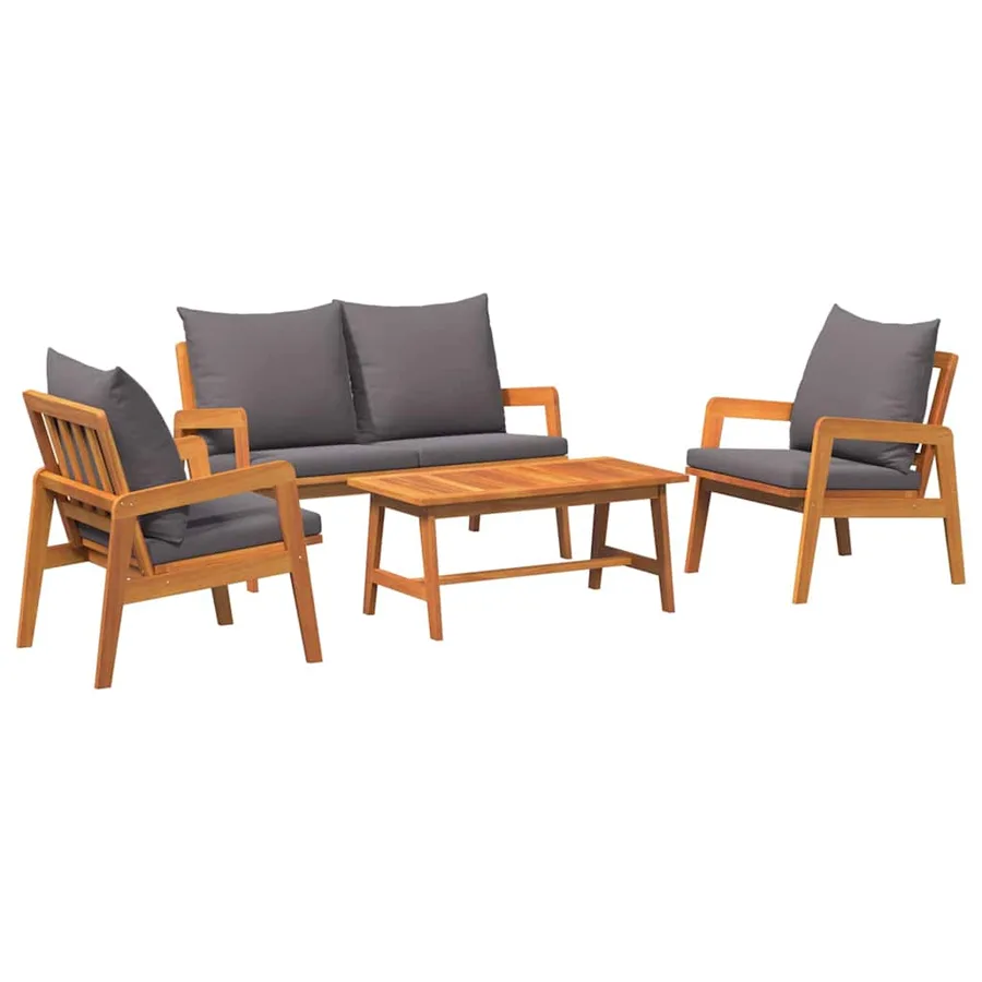 Ensemble bistrot avec coussin 4 pcs Marron Bois d'Acacia Massif - 2