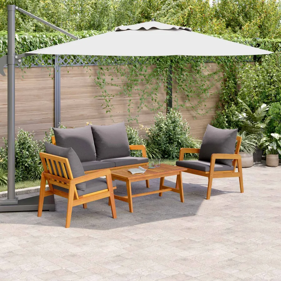 Ensemble bistrot avec coussin 4 pcs Marron Bois d'Acacia Massif - 4