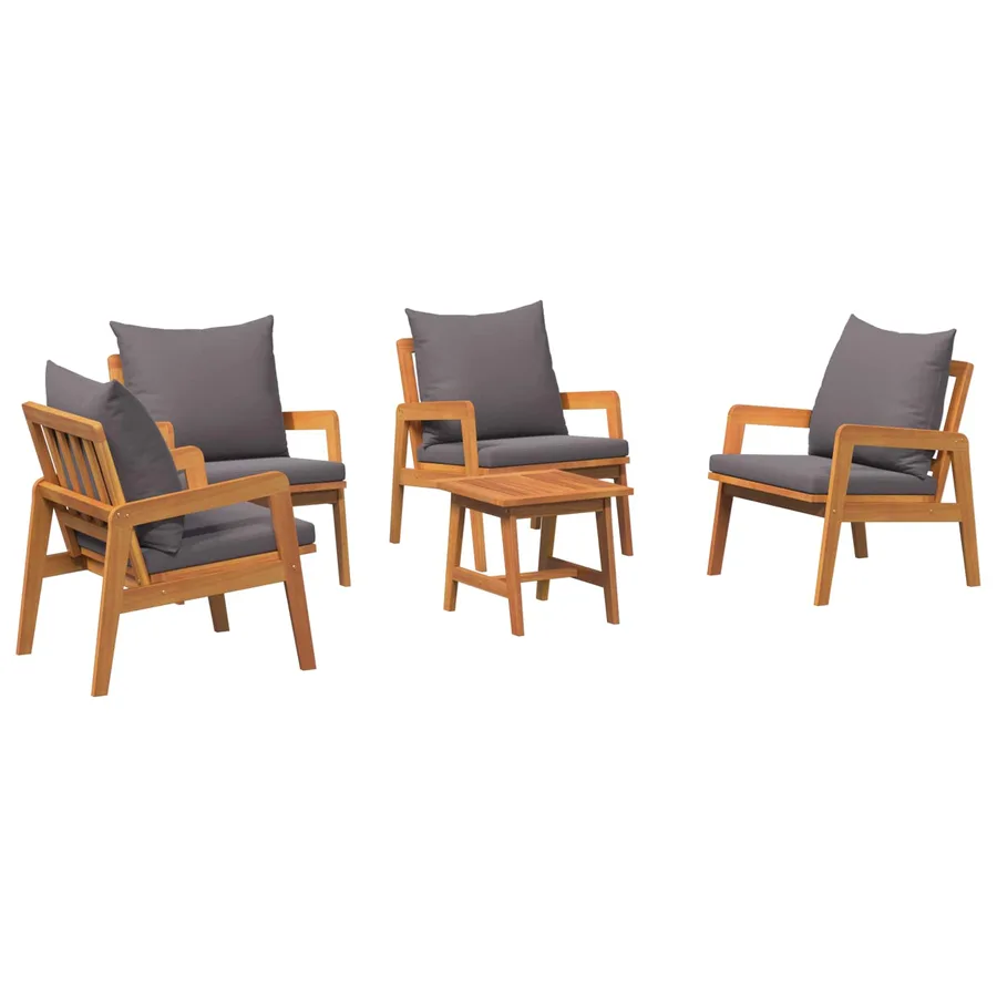 Ensemble bistrot avec coussin 5 pcs Marron Bois d'Acacia Massif - 2