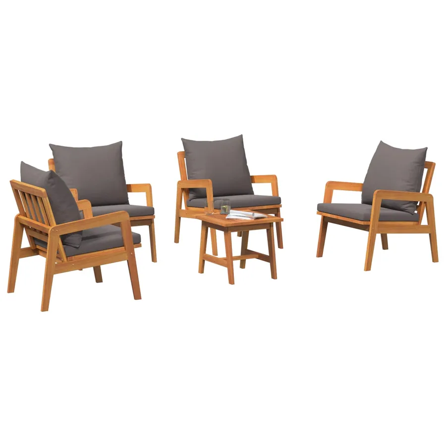 Ensemble bistrot avec coussin 5 pcs Marron Bois d'Acacia Massif - 3