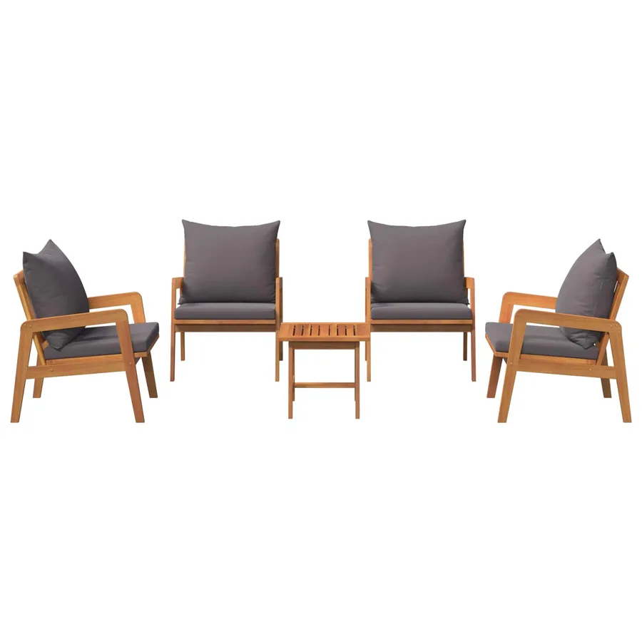 Ensemble bistrot avec coussin 5 pcs Marron Bois d'Acacia Massif - 5