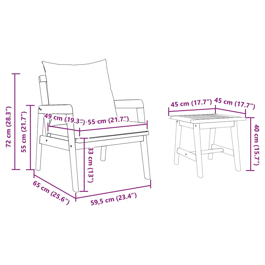 Ensemble bistrot avec coussin 5 pcs Marron Bois d'Acacia Massif - 7