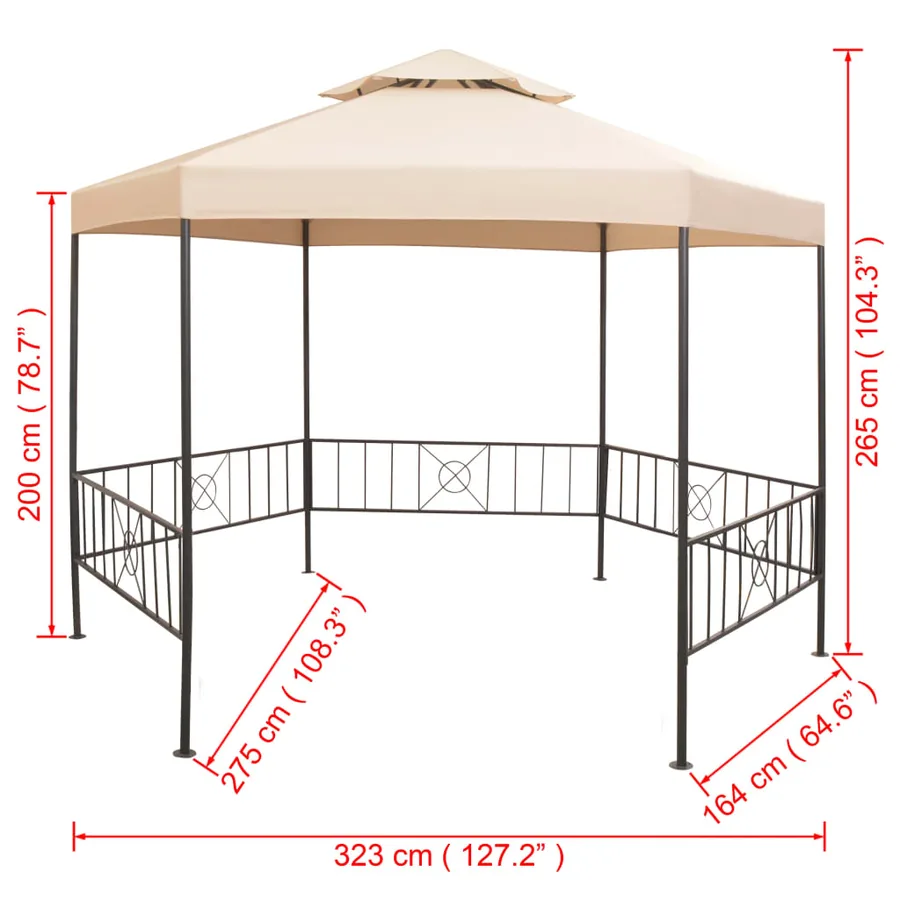 Chapiteau tente de jardin Hexagonal Beige 323 x 265 cm - 9