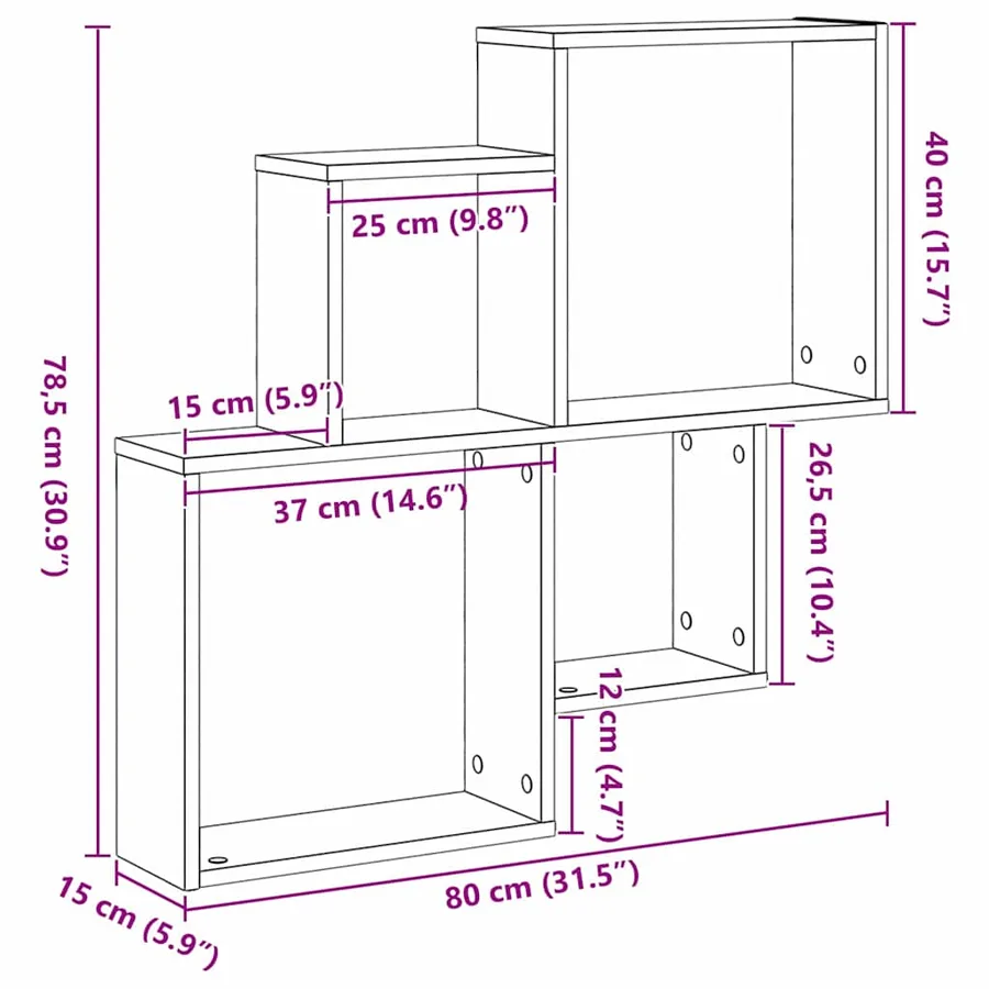Étagère Murale Chêne noir 80 x 15 x 78,5 cm Bois d'ingénierie - 10