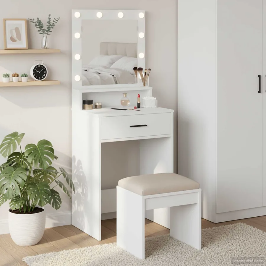 Table de Toilette Blanc 50 x 41 x 135 cm Bois d'ingénierie
