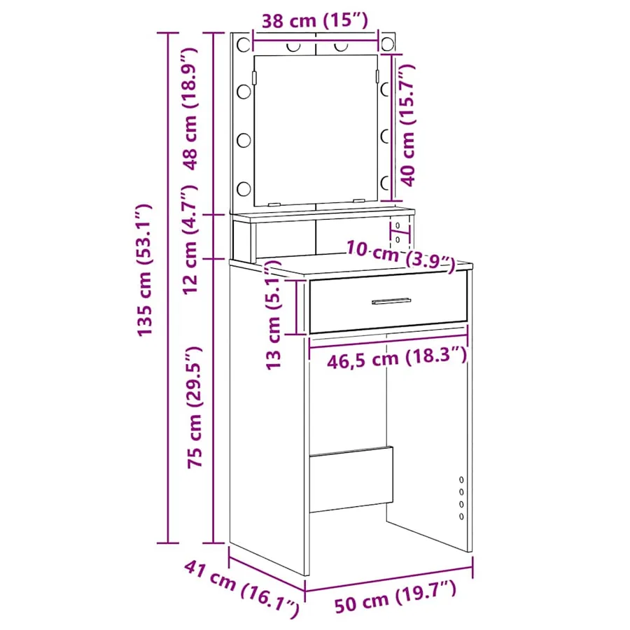Table de Toilette Blanc 50 x 41 x 135 cm Bois d'ingénierie - 14