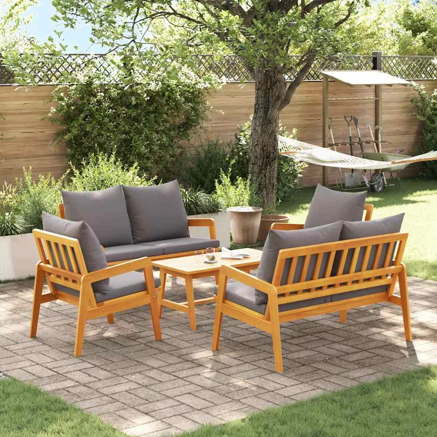 Ensemble bistrot avec coussin 5 pcs Marron Bois d'Acacia Massif