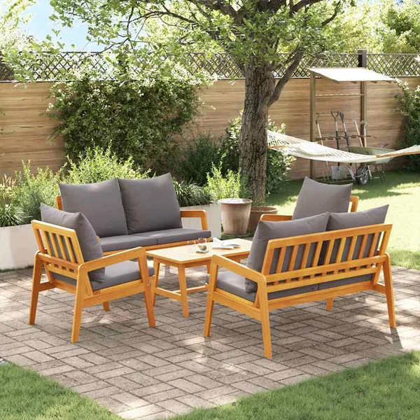 Ensemble bistrot avec coussin 5 pcs Marron Bois d'Acacia Massif