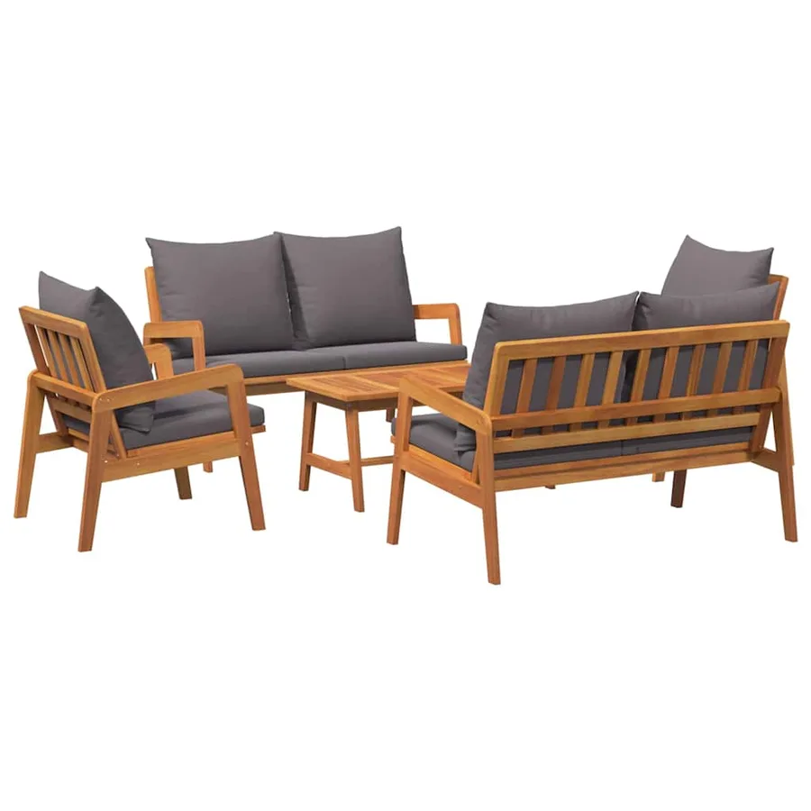Ensemble bistrot avec coussin 5 pcs Marron Bois d'Acacia Massif - 2