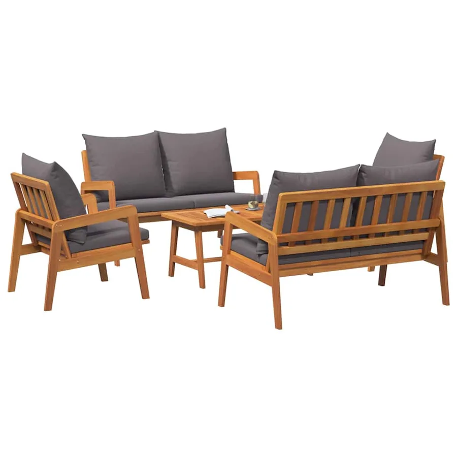 Ensemble bistrot avec coussin 5 pcs Marron Bois d'Acacia Massif - 3