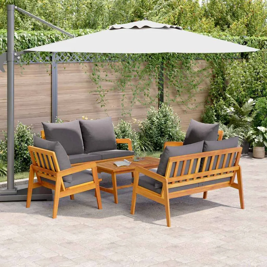 Ensemble bistrot avec coussin 5 pcs Marron Bois d'Acacia Massif - 4
