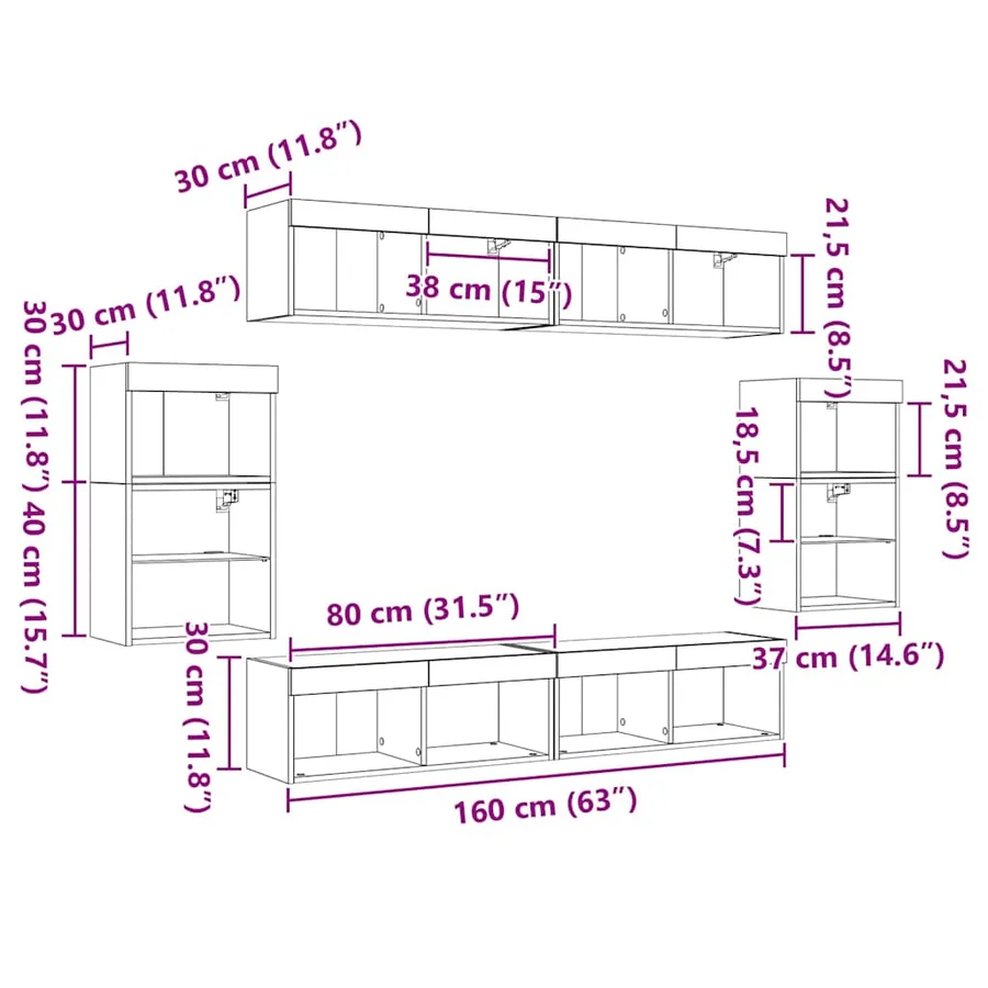 Ensemble meuble TV 8 pcs Chêne noir Bois d'ingénierie - 16