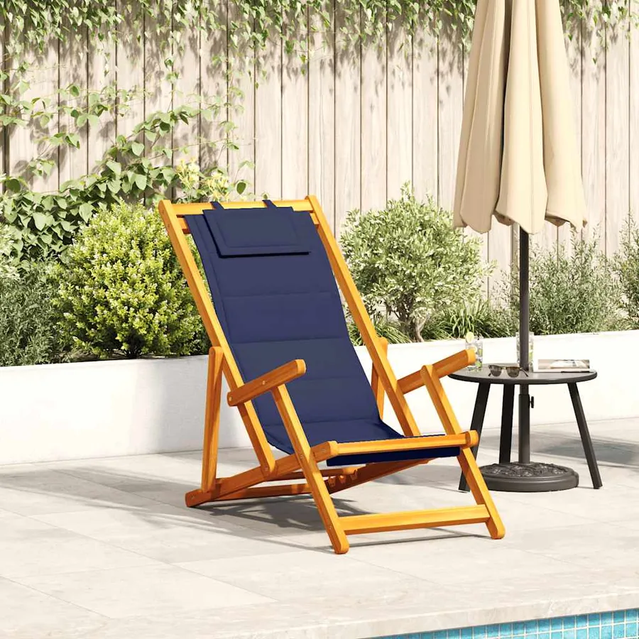 Chaise pliante avec accoudoirs en bois d'acacia bleu et textilène