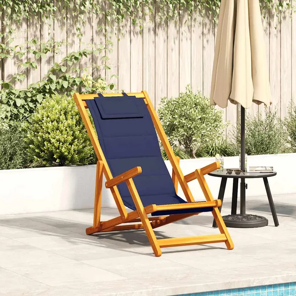 Chaise pliante avec accoudoirs en bois d'acacia bleu et textilène