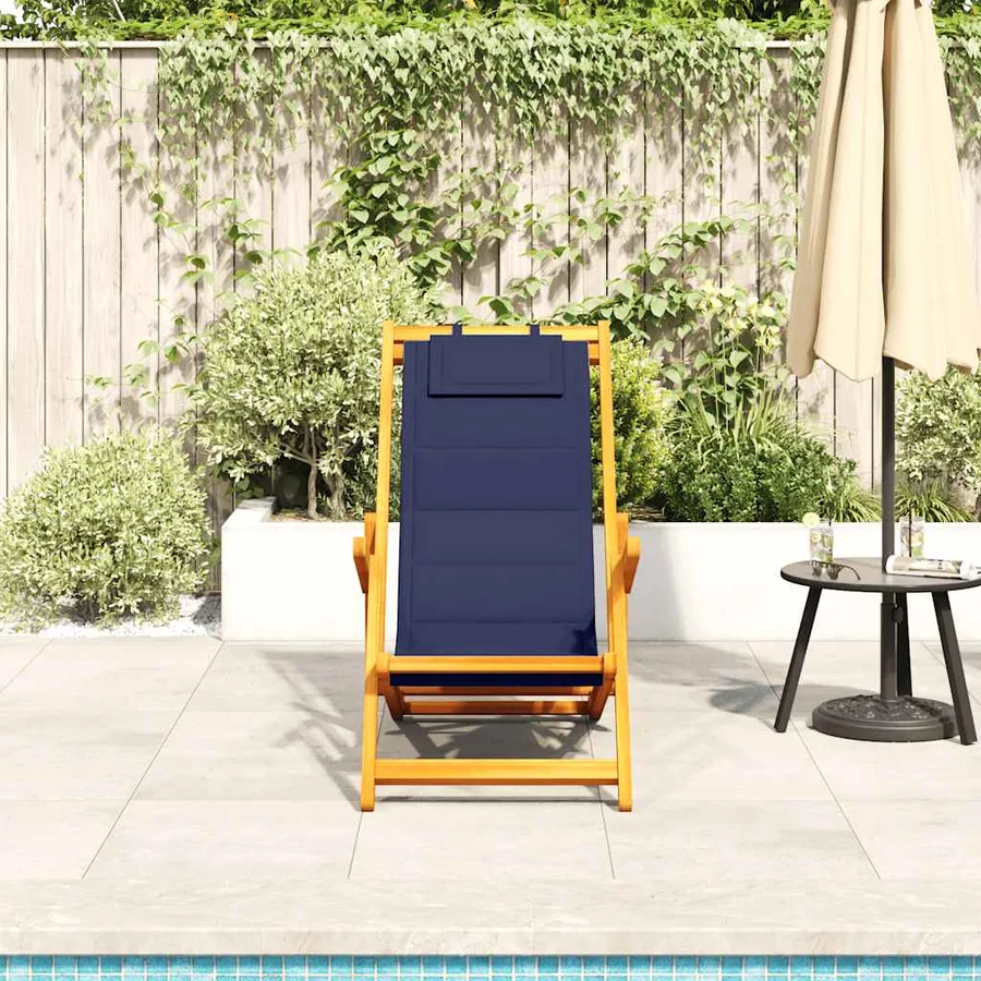Chaise pliante avec accoudoirs en bois d'acacia bleu et textilène - 3