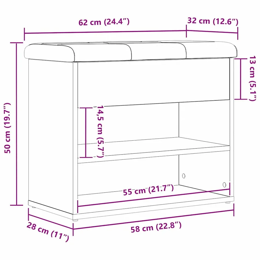 Banc de rangement Chêne noir 62 x 32 x 50 cm Bois d'ingénierie - 11