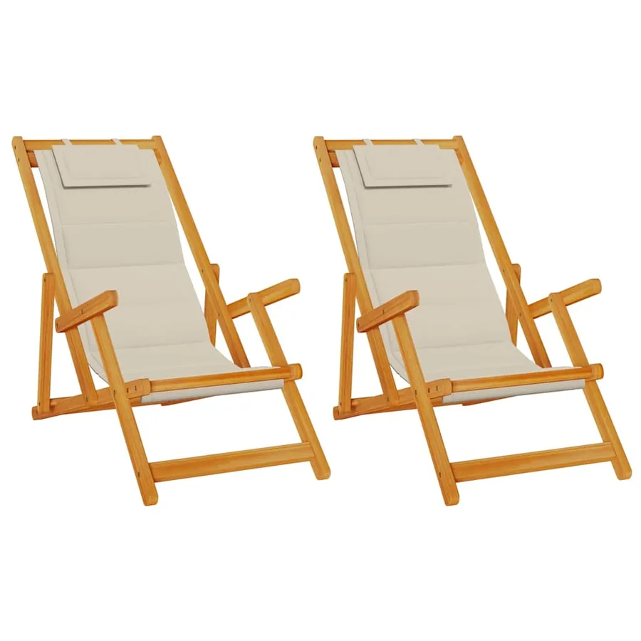 Chaise de plage avec coussin 2 pcs Marron Bois d'Acacia Massif - 2