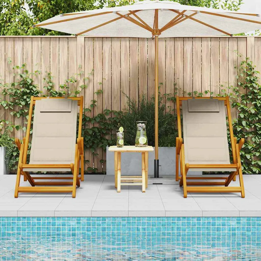 Chaise de plage avec coussin 2 pcs Marron Bois d'Acacia Massif - 3