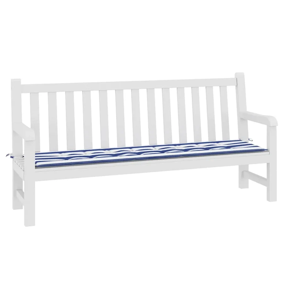 Coussin de banc de jardin rayures bleues et blanches 200x50x3cm - 3