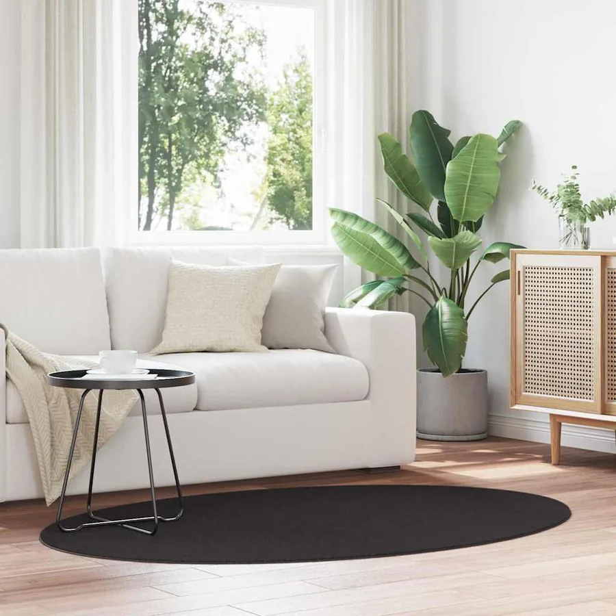 Tapis de surface ovale HUARTE Noir 100 x 200 cm 100% Polyester