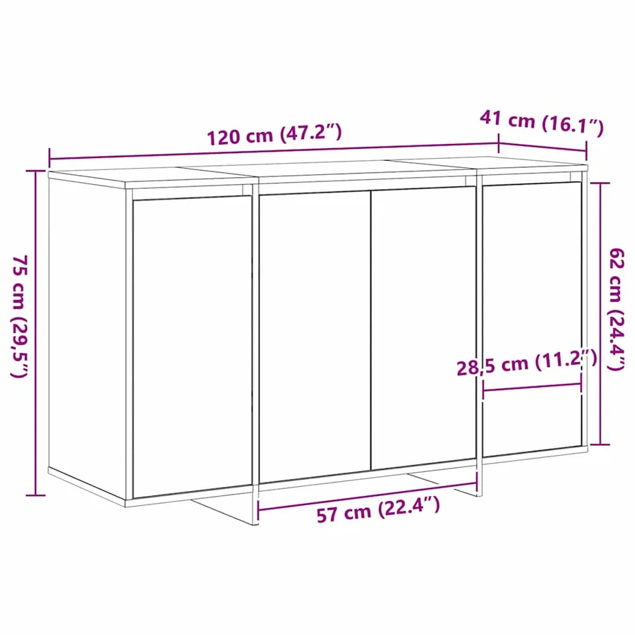 Buffet Noir 120 x 41 x 75 cm Bois d'ingénierie - 12
