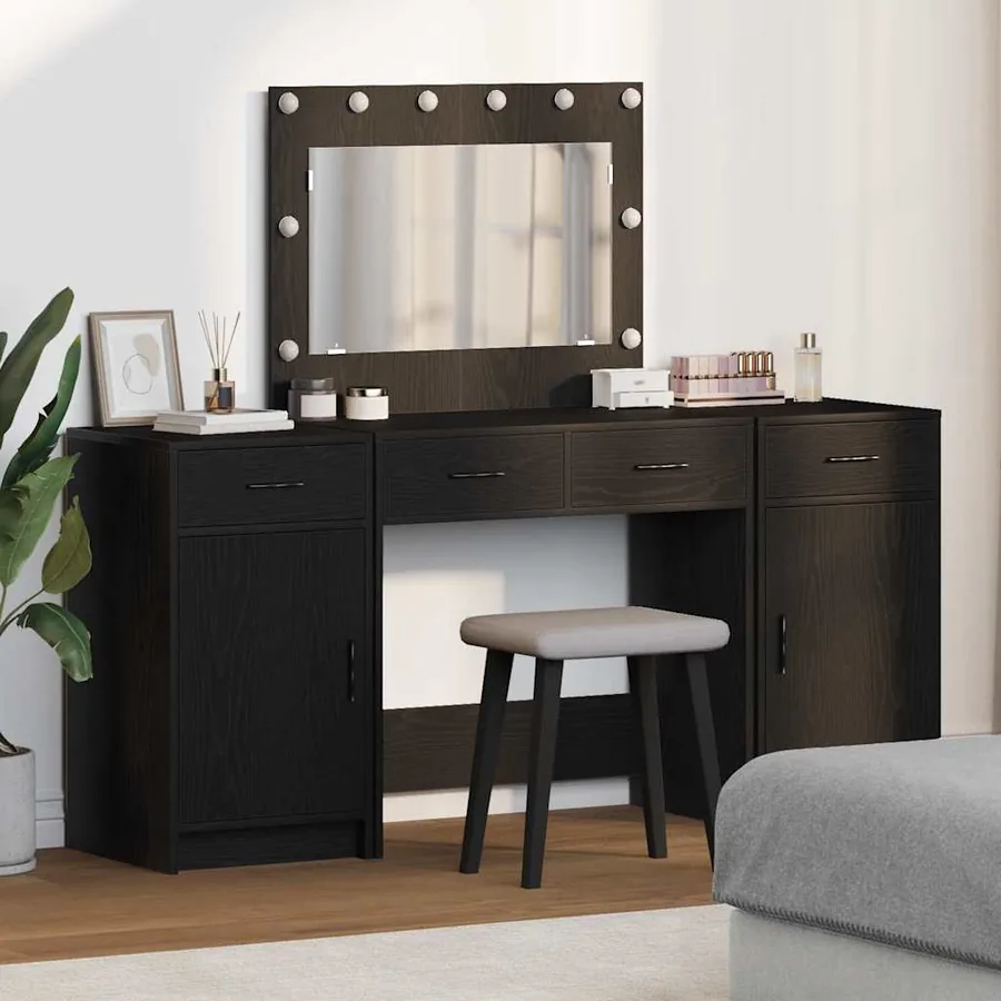 Table de Toilette avec tiroir 3 pcs Noir Bois d'ingénierie
