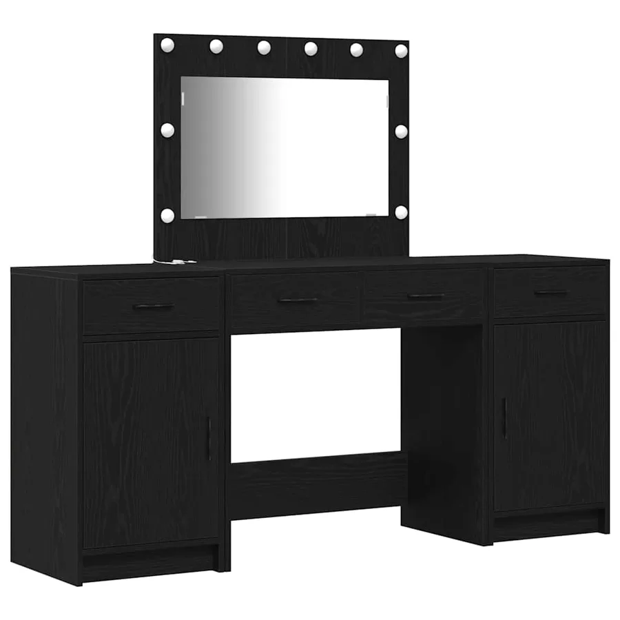 Table de Toilette avec tiroir 3 pcs Noir Bois d'ingénierie - 2