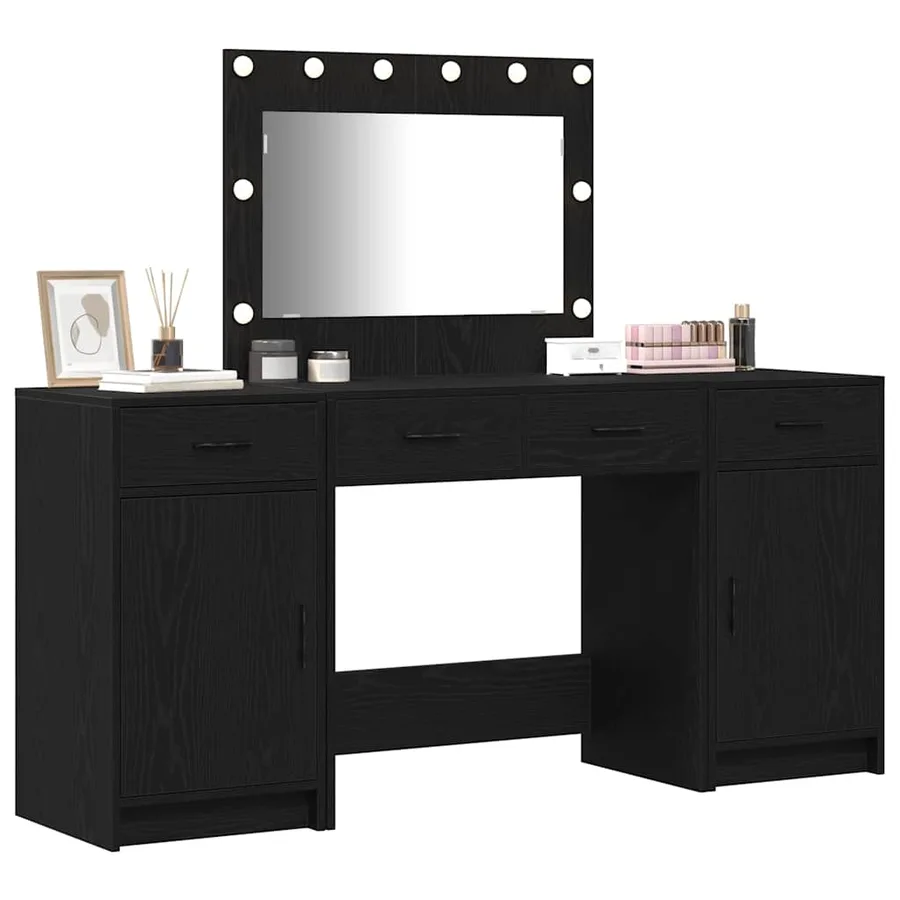 Table de Toilette avec tiroir 3 pcs Noir Bois d'ingénierie - 3