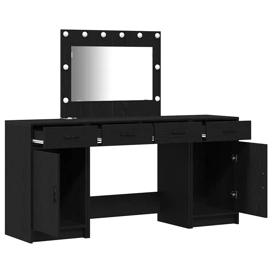 Table de Toilette avec tiroir 3 pcs Noir Bois d'ingénierie - 6