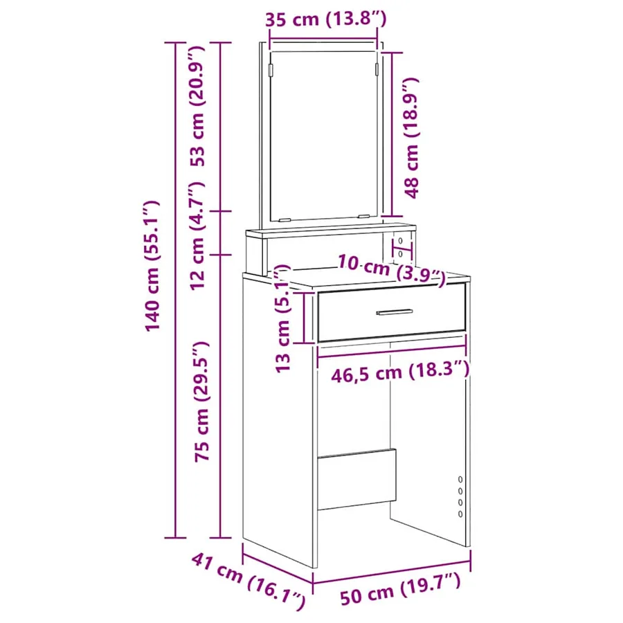 Table de Toilette Chêne artisanal 50 x 41 x 140 cm - 14