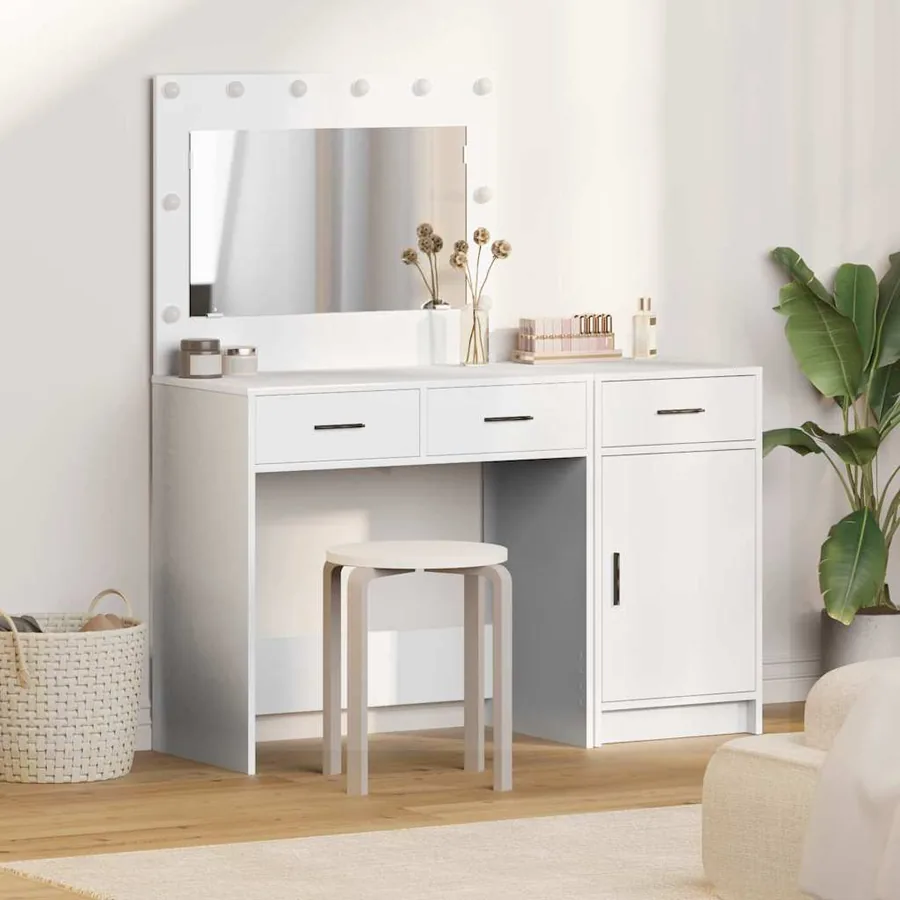 Table de Toilette avec tiroir 2 pcs Blanc Bois d'ingénierie