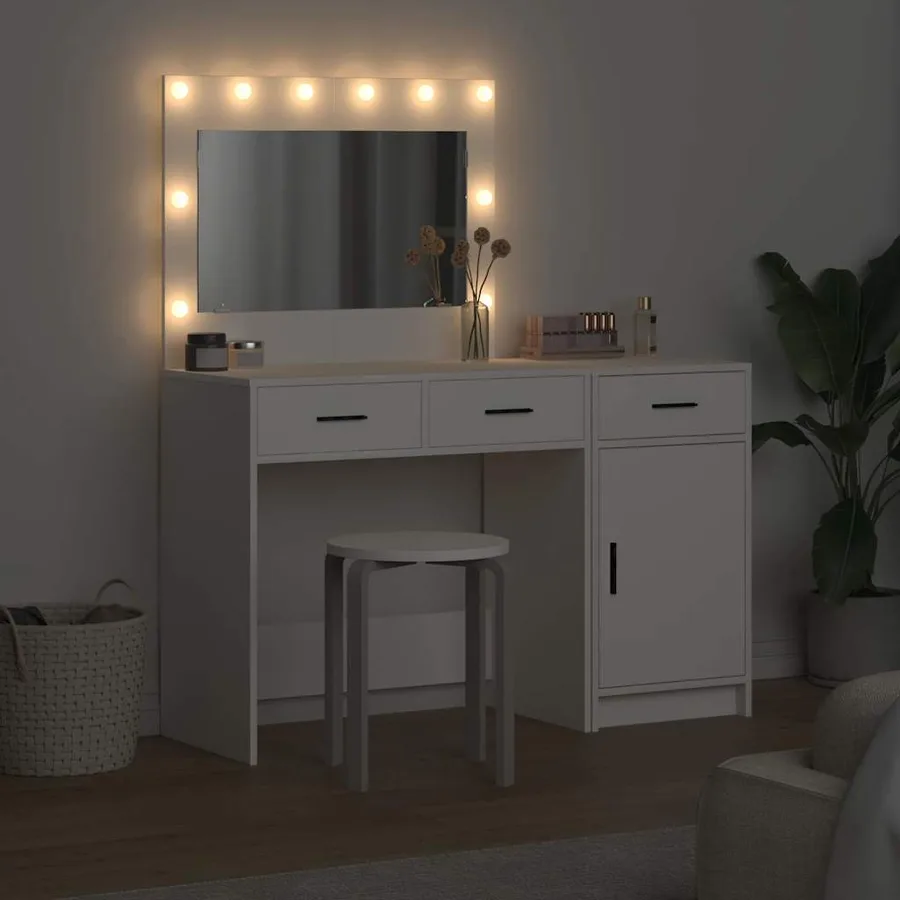 Table de Toilette avec tiroir 2 pcs Blanc Bois d'ingénierie - 4