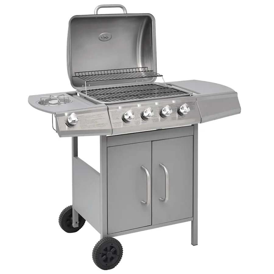 Barbecue à gaz 4 + 1 zone de cuisson Argenté