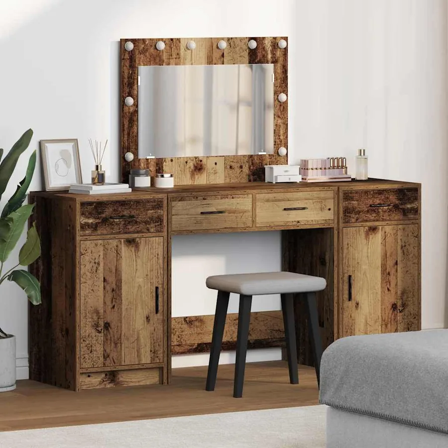 Table de Toilette avec tiroir 3 pcs Marron Bois d'ingénierie