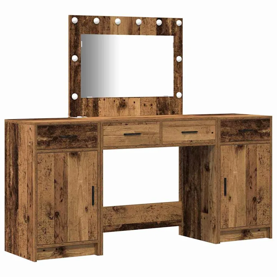 Table de Toilette avec tiroir 3 pcs Marron Bois d'ingénierie - 2