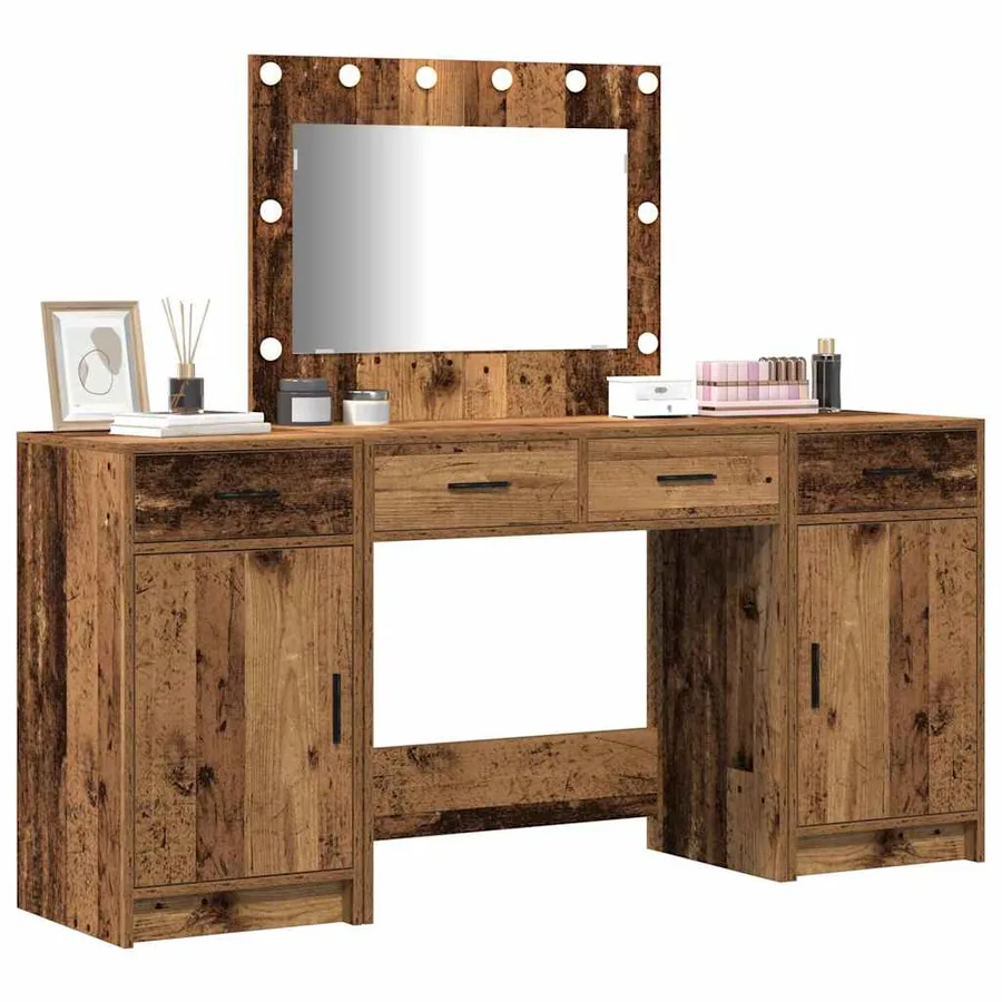 Table de Toilette avec tiroir 3 pcs Marron Bois d'ingénierie - 3