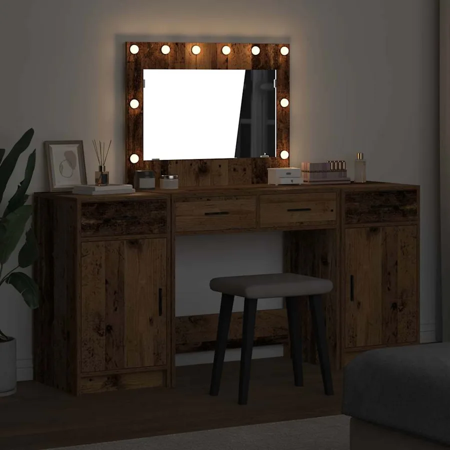 Table de Toilette avec tiroir 3 pcs Marron Bois d'ingénierie - 4