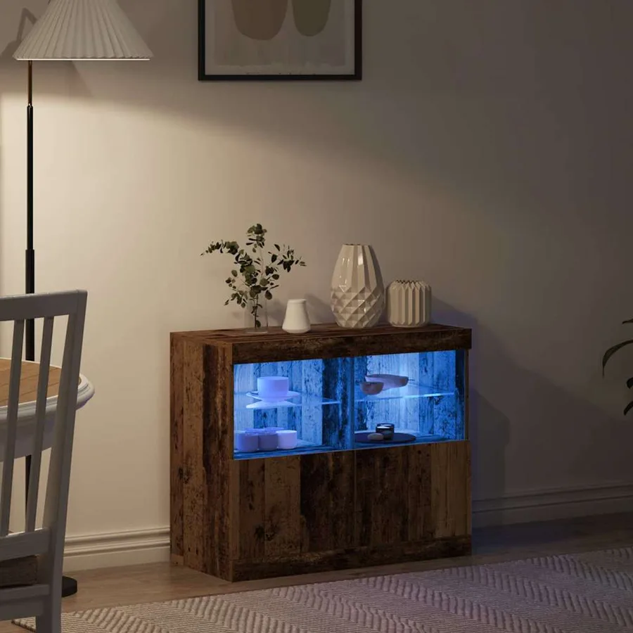 Buffet LED Marron 81 x 37 x 66,5 cm Bois d'ingénierie - 4