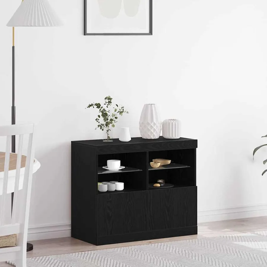 Buffet LED Noir 81 x 37 x 66,5 cm Bois d'ingénierie