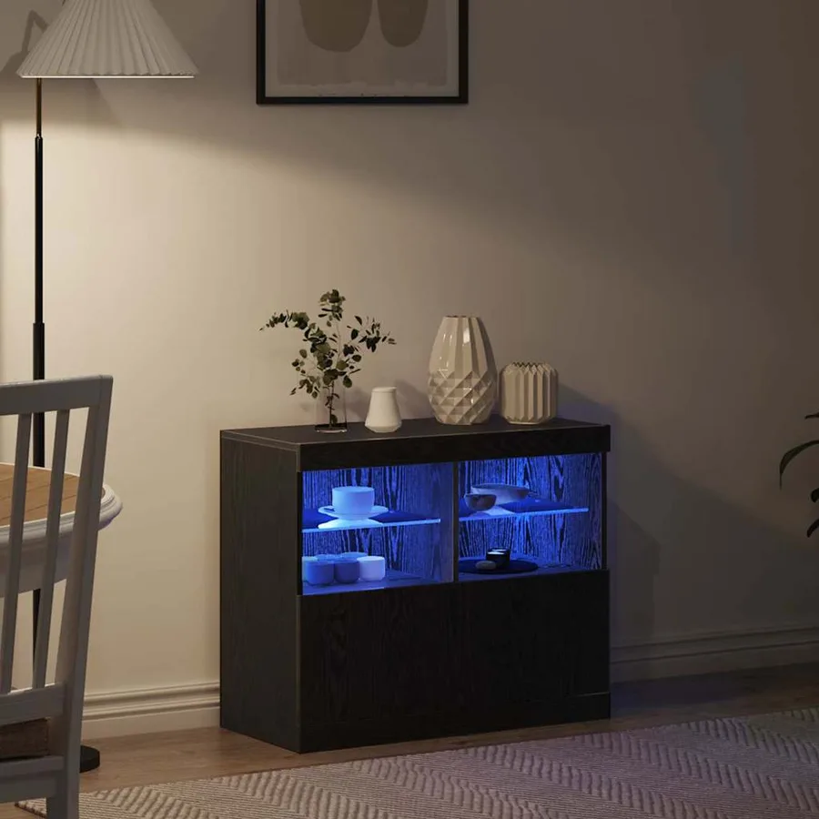 Buffet LED Noir 81 x 37 x 66,5 cm Bois d'ingénierie - 4