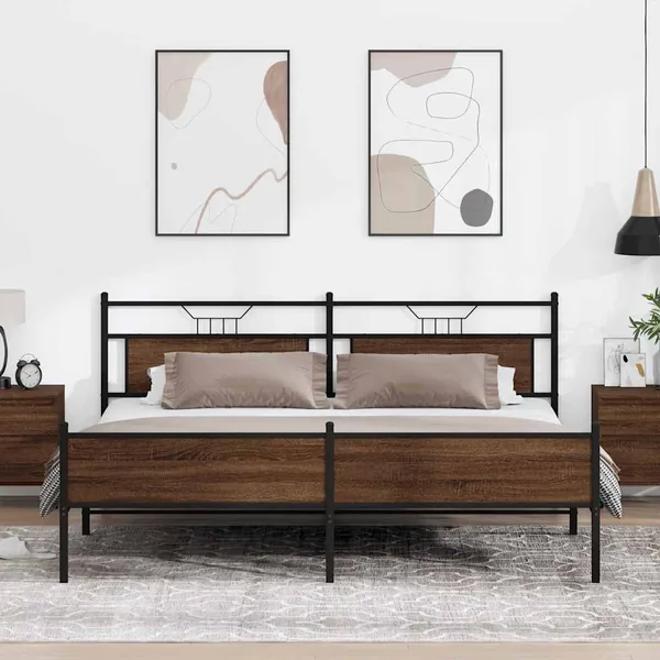 Cadre de lit en métal sans matelas chêne marron 193x201 cm